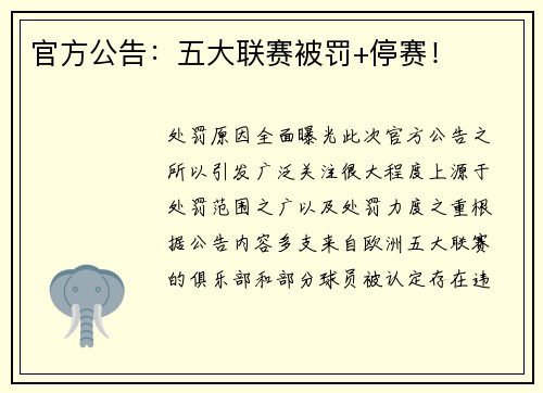官方公告：五大联赛被罚+停赛！